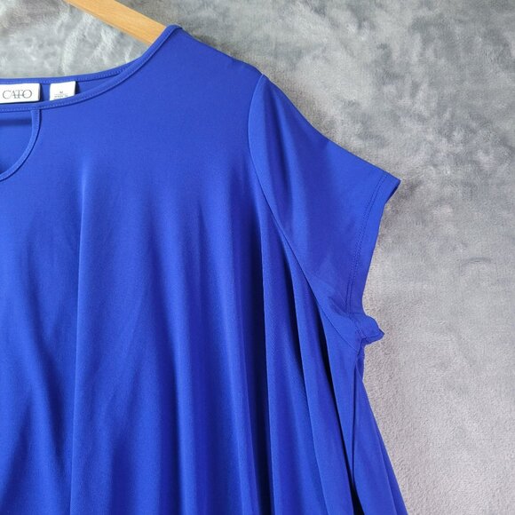 Cato Women M Royal Blue SharkBite Hem Draped  Batwing sleeve Tunic Top‎ Keyhole - Picture 3 of 9